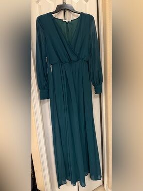 Baltic Born Lydia Long Sleeve Maxi Dress Jade Teal Chiffon Size XS